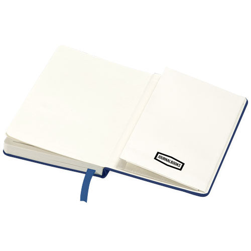 Blaues A6 Notizbuch mit Hardcover, individuell bedruckbar mit Logo, erhältlich bei Signalshop.de für Werbeartikel.
