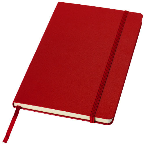 Rotes Classic A5 Notizbuch mit elastischem Band, individuell bedruckbar, erhältlich bei Signalshop.de. Werbeartikel.