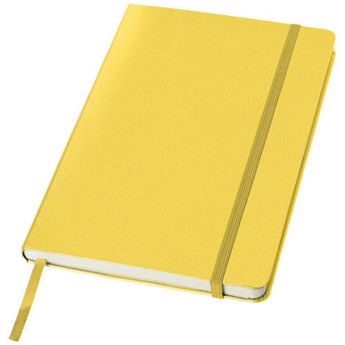 Gelbes Classic A5 Notizbuch mit elastischem Verschluss, individuell gestaltbar, Signalshop.de Werbeartikel.