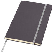 Graues A5 Notizbuch mit Hardcover und Gummiband, individuell bedruckbar bei Signalshop.de, Werbeartikel, Werbegeschenke.