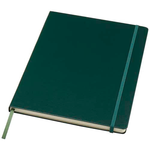 Grünes A4 Notizbuch mit Hardcover, individuell bedruckbar, ideal als Werbeartikel bei Signalshop.de.