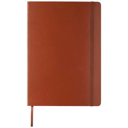 Braunes A4 Notizbuch mit festem Einband, individuell bedruckbar, ideal als Werbeartikel von Signalshop.de.