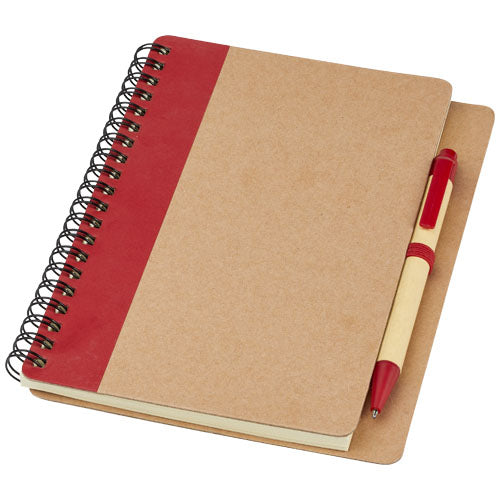 Braunes A6 Recycling Notizbuch mit rotem Stift, individuell gestaltbar, von Signalshop.de, Werbeartikel.