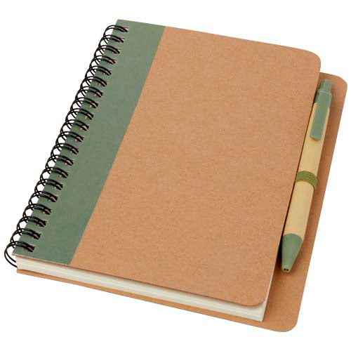 Priestly A6 Recycling Notizbuch mit Stift, braun-grün, individuell bedruckbar, bei Signalshop.de. Werbeartikel.