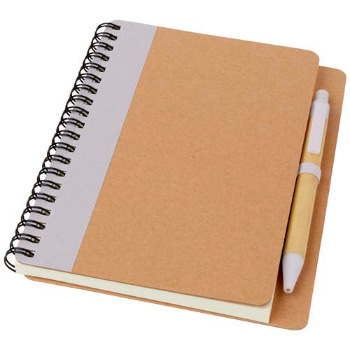 A6 Recycling Notizbuch mit Stift, braun, individuell gestaltbar, erhältlich bei Signalshop.de, Werbeartikel.