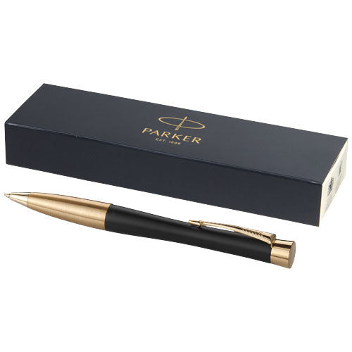 Parker Urban Kugelschreiber aus Metall, schwarz-gold, individuell gestaltbar, bei Signalshop.de erhältlich; Werbeartikel, Werbegeschenke, Werbemittel, Giveaway.