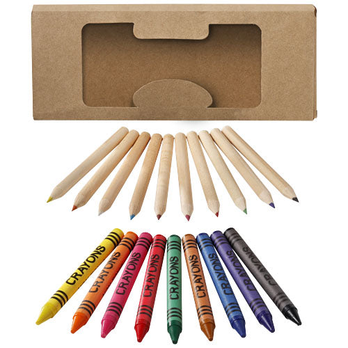 Lucky 19-teiliges Waxmal- und Buntstifte Set aus Holz und Wachs, individuell gestaltbar, bei Signalshop.de, Werbeartikel, Werbegeschenke, Werbemittel, Giveaway.