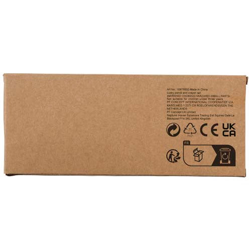 Braune Verpackung des Lucky 19-teiligen Waxmal- und Buntstifte Sets, individuell gestaltbar, Signalshop.de Werbeartikel
