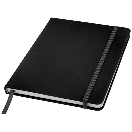 Schwarzes Spectrum A5 Notizbuch mit elastischem Band, individuell gestaltbar bei Signalshop.de. Werbeartikel, Werbegeschenke.