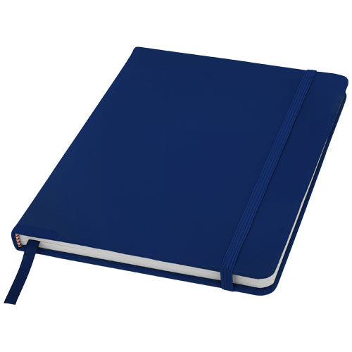 Blaues A5 Notizbuch mit Gummiband, individuell gestaltbar, bei Signalshop.de. Ideal als Werbeartikel, Werbegeschenk, Werbemittel, Giveaway.