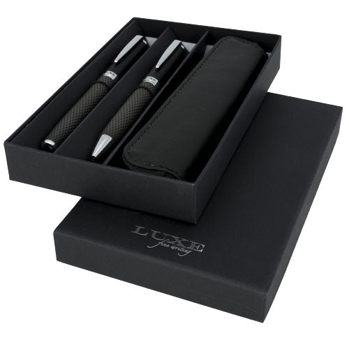 Carbon Duo Kugelschreiberset mit schwarzer Hülle, individuell gestaltbar, Signalshop.de Werbeartikel Geschenkset