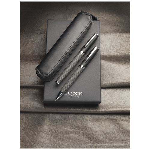 Carbon Duo Kugelschreiberset mit Hülle, individuell gestaltbar, Signalshop.de Werbeartikel-Geschenkset.