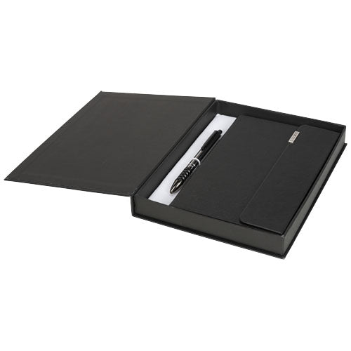 Schwarzes Tactical Notizbuch Set mit Kugelschreiber in Geschenkbox, individuell gestaltbar bei Signalshop.de, Werbeartikel.