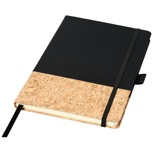 Evora A5 Notizbuch mit schwarzem Thermo PU und Kork, individuell mit Logo bedruckbar bei Signalshop.de Werbeartikel.