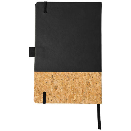 Evora A5 Notizbuch aus schwarzem Thermo PU und Kork, individuell gestaltbar, Signalshop.de Werbeartikel.