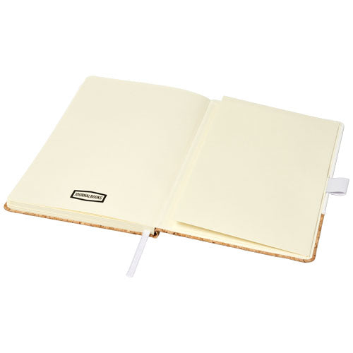 Evora A5 Notizbuch aus Kork und PU, offen mit linierten Seiten, individuell mit Logo bedruckbar bei Signalshop.de, Werbeartikel, Werbegeschenke.