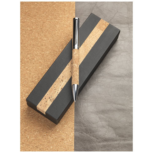 Cortegana Kugelschreiber aus Metall und Kork auf Geschenkbox, individuell gestaltbar, von Signalshop.de Werbeartikel.