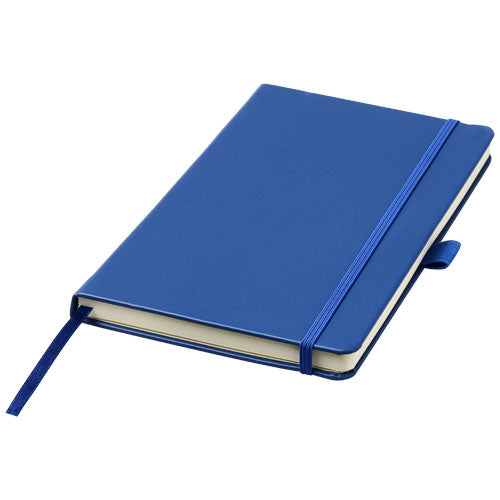 Blaues Nova A5 gebundenes Notizbuch mit Stift und Schleife, individuell gestaltbar, Signalshop.de Werbeartikel.