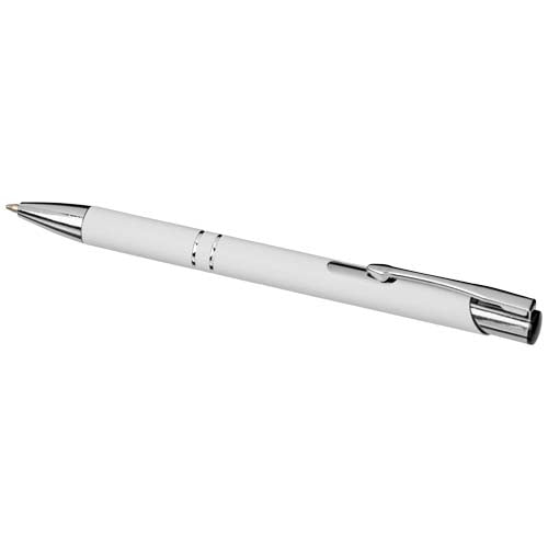 Weißer Moneta Soft Touch Druckkugelschreiber aus Metall, individuell mit Logo gestaltbar, Signalshop.de Werbeartikel