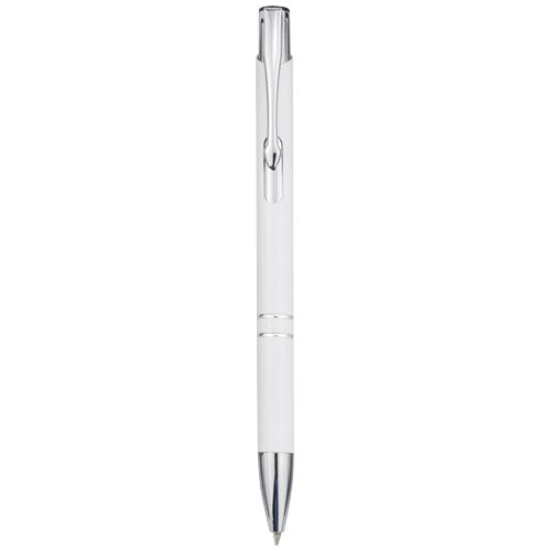 Weißer Moneta Druckkugelschreiber aus Aluminium mit schwarzer Mine, individuell gestaltbar, Signalshop.de Werbeartikel, Werbegeschenke, Werbemittel, Giveaway.