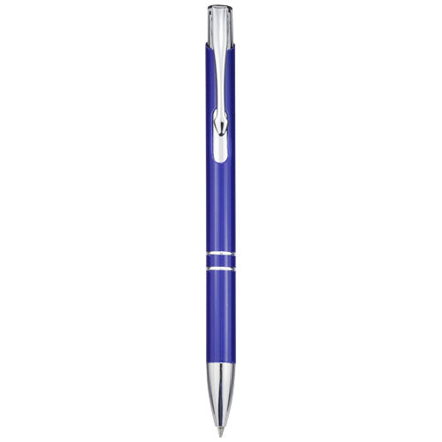Blauer Moneta Druckkugelschreiber aus Aluminium, individuell bedruckbar mit Logo, von Signalshop.de Werbeartikel.
