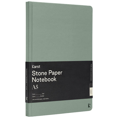 Karst® A5 Hardcover Notizbuch aus Steinpapier, grün, individuell bedruckbar, Signalshop.de Werbeartikel.