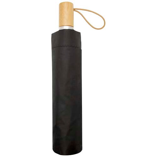 Schwarzer Regenschirm mit Holzgriff, individuell gestaltbar, von Signalshop.de. Werbeartikel, Werbegeschenke.