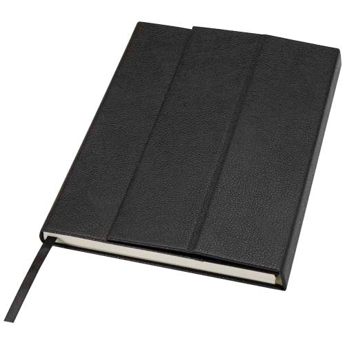 Alejandra A5 Hardcover Notizbuch aus recyceltem Leder, schwarz, individuell mit Logo bei Signalshop.de als Werbeartikel.
