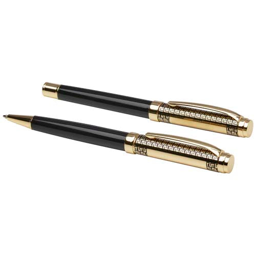 Legato Kugelschreiber und Tintenroller Set in Schwarz-Gold, individuell gestaltbar, von Signalshop.de, Werbeartikel.