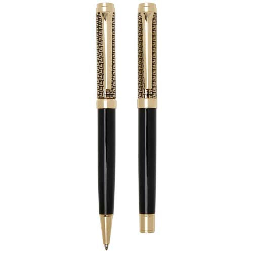 Legato Kugelschreiber und Tintenroller Set in Schwarz-Gold, individuell gestaltbar, Signalshop.de Werbeartikel.