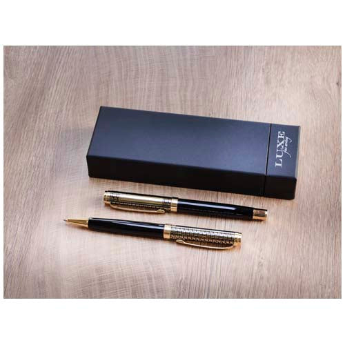 Legato Kugelschreiber- und Tintenroller-Set in Schwarz-Gold von Signalshop.de, individuell bedruckbar, Werbeartikel.
