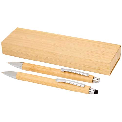 Bambus Kugelschreiber- und Druckbleistiftset von Signalshop.de, individuell mit Logo bedruckbar, Werbeartikel.