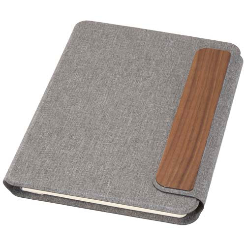 Andean A5 RCS-recycelte Mappe in Grau mit Holzdetail, individuell bedruckbar, Signalshop.de Werbeartikel.