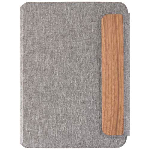 Andean A5 RCS-recycelte Mappe in Grau mit Holzleiste, individuell bedruckbar, Signalshop.de Werbeartikel