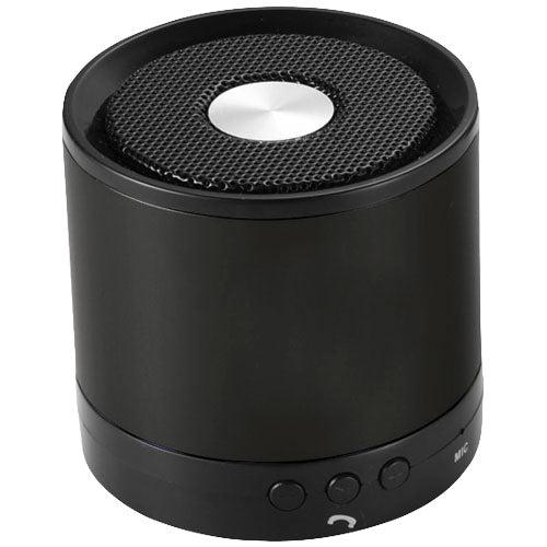 Greedo Bluetooth® Aluminium Lautsprecher, schwarz, rund, individuell mit Logo bedruckbar bei Signalshop.de, Werbeartikel.