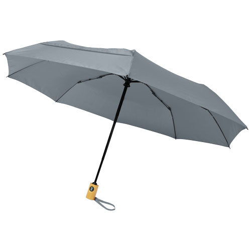 Grauer Bo 21" Vollautomatik-Regenschirm aus recyceltem PET, individuell bedruckbar, Signalshop.de Werbeartikel.