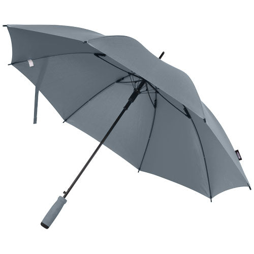 Grauer Niel 23" Automatikregenschirm aus recyceltem PET, individuell mit Logo bedruckbar, erhältlich bei Signalshop.de für Werbeartikel, Werbegeschenke, Werbemittel und Giveaways.