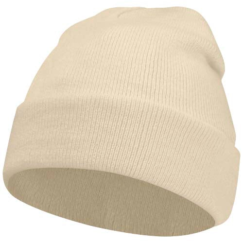Irwin Mütze in Beige, Strick-Beanie mit individueller Gestaltungsmöglichkeit, Signalshop.de Werbeartikel