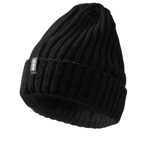 Schwarze Spire Mütze aus Strick mit Logo, individuell gestaltbar, Werbeartikel von Signalshop.de.