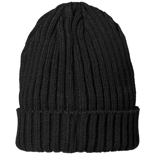 Schwarze Strick-Beanie "Spire Mütze" von Signalshop.de, individuell gestaltbar, Werbeartikel, Werbegeschenke.