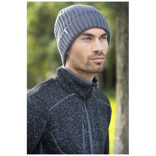 Spire Mütze in Grau als Strick-Beanie, individuell mit Logo gestaltbar, ideal als Werbeartikel von Signalshop.de.