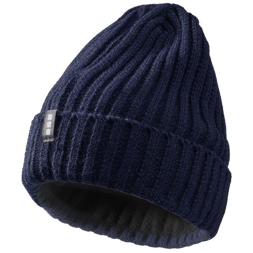 Dunkelblaue Spire Mütze, Strick-Beanie von Signalshop.de, individuell mit Logo bedruckt, ideal als Werbeartikel.