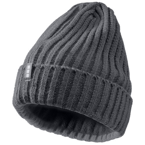 Graue Strick-Beanie Spire Mütze von Signalshop.de, individuell gestaltbar, Werbeartikel, Werbegeschenke.