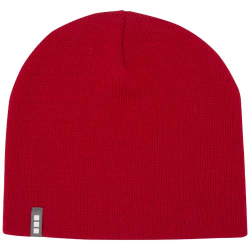 Rote Izu Mütze aus Strick mit Logo, individuell gestaltbar als Werbeartikel bei Signalshop.de