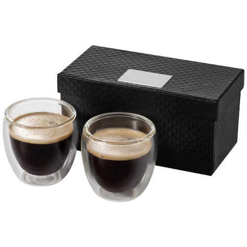 Boda 2er Mini Glas Set, doppelwandige Gläser mit schwarzer Box, individuell bedruckbar, Signalshop.de Werbeartikel.