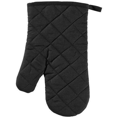Schwarzer Zander Ofenhandschuh aus Stoff, individuell mit Logo bedruckbar, ideal für Signalshop.de Werbeartikel.