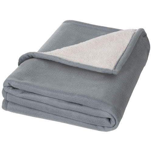 Graue Springwood Fleece-Decke mit Sherpa-Plaid von Signalshop.de, individuell mit Logo bedruckbar, ideal als Werbeartikel.