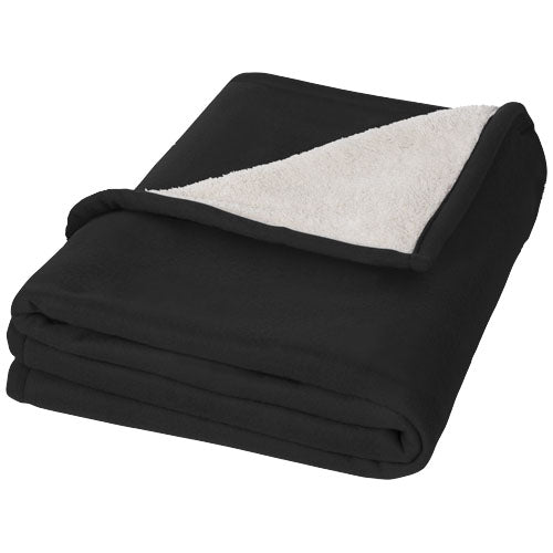 Schwarze Springwood Decke aus Fleece und Sherpa von Signalshop.de, individuell bedruckbar, ideal als Werbeartikel.