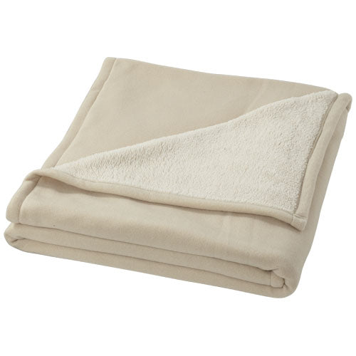 Beige Fleece- und Sherpa-Decke von Springwood, individuell gestaltbar, erhältlich bei Signalshop.de als Werbeartikel.