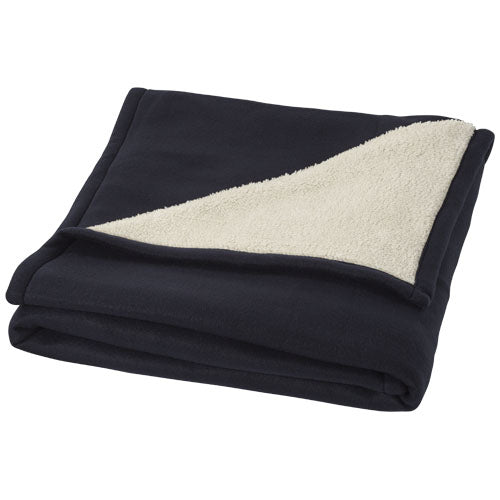 Schwarze Springwood Decke aus Fleece und Sherpa, individuell gestaltbar, ideal als Werbeartikel bei Signalshop.de.